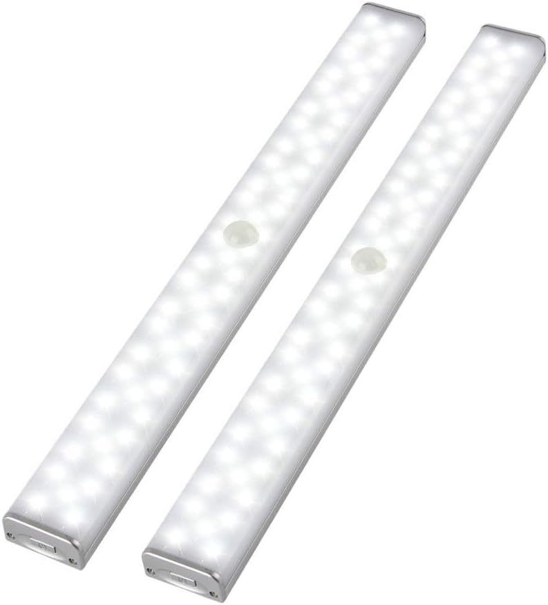 CHINLY LED Closet Lights, 60 LED Rechargeable Stick-on Wireless 300 Lumens Motion Sensor Under Cabinet Light with 3000mAh Battery & Magnetic Tap for Closet, Cabinet, Wardrobe, Kitchen(2 Pcs)