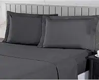 Jogo de Cama Casal 400 Fios Percal 04 Peças Com Lençol de Cima e Aba Americana, Antiácaro, Anti-pilling com Toque Macio - Chumbo, Casal