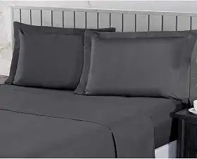 Jogo de Cama Casal 400 Fios Percal 04 Peças Com Lençol de Cima e Aba Americana, Antiácaro, Anti-pilling com Toque Macio - Chumbo, Casal