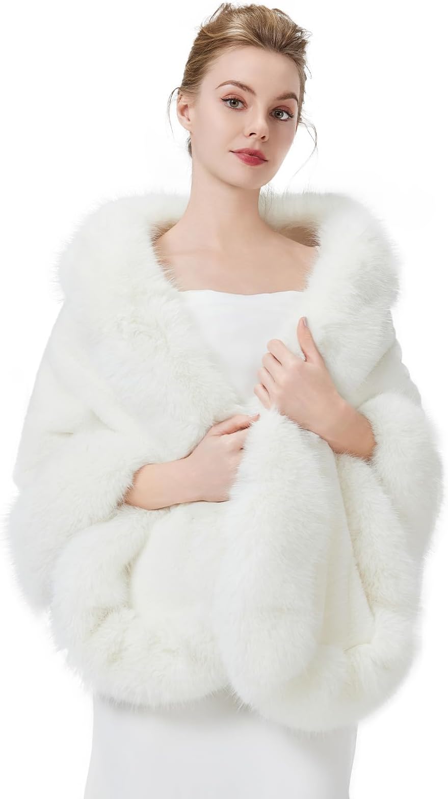 Faux Fur Wrap Shawl Women’s Large Cape Stole Bridal Bridesmaids Shrug for Winter Wedding Evening Christmas Halloween Party Mother of The Bride