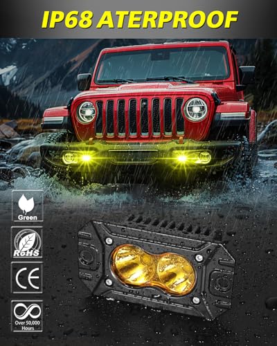 Image of Yellow Flush Mount LED Pods, AKD Part Spot CREE LED Flush Mount Fog Lights 40W Yellow Chase Lights Bumper Driving Backup Reverse Light Pods for Trucks Pickup SUV UTV ATV Snowmobile
