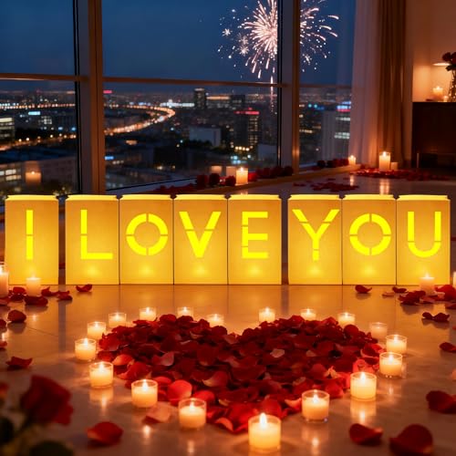 Juego de decoración romántica con letras iluminadas 'I Love You', que contiene 1000 pétalos de rosa artificiales, es la elección perfecta para el día de San Valentín, momentos románticos para parejas
