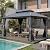 Domi 10' x 14' Hardtop Gazebo Permanent Metal Gazebo with Galvanized Steel Double Roof, Curtains and Netting for Outdoor Dining, Party, Patio, Backyard, Grey