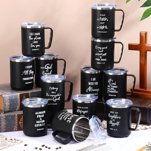 Set 12 Mugs Cristianos de Acero Inoxidable con Tapa y Popote miniatura 3