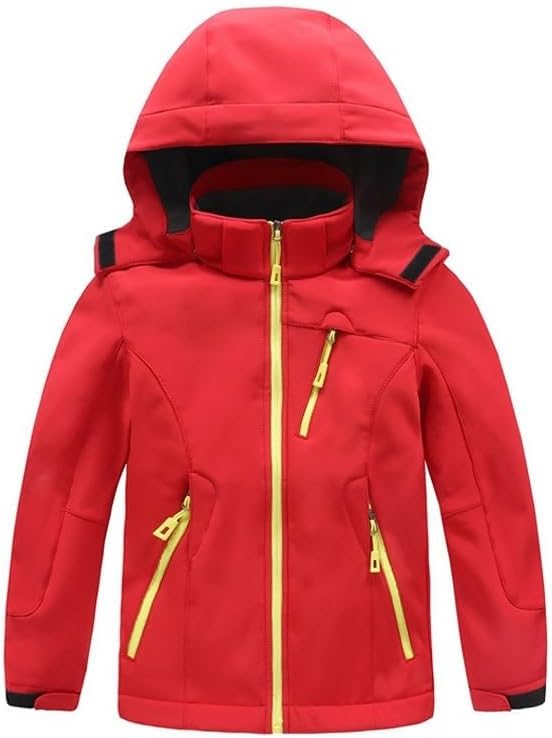 TRVLWEGO Autumn Boys Girls Waterproof Outdoor Activewear Soft Shell Camping Jacket Kids Fleece Sport Wear Windproof Hiking Coat(Red,E)
