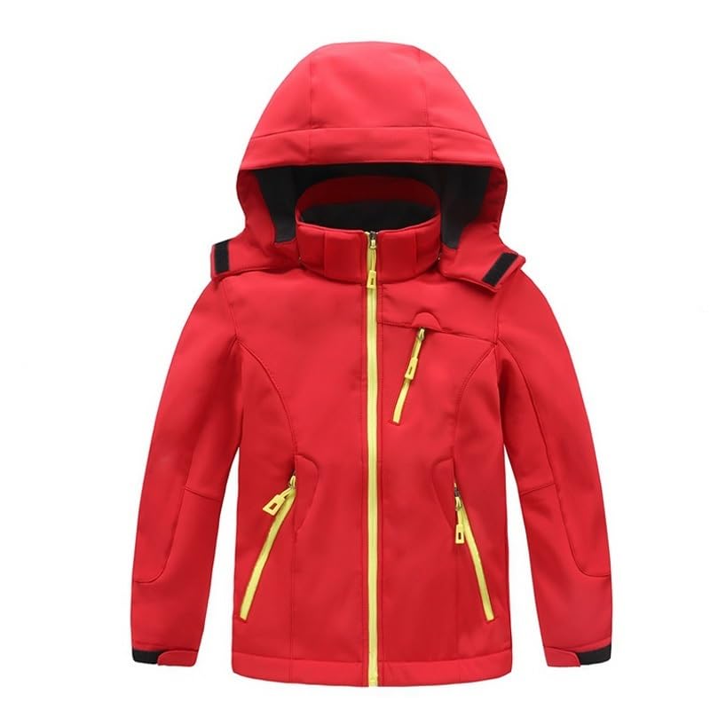 KLVN TRVLWEGO Autumn Boys Girls Waterproof Outdoor Activewear Soft Shell Camping Jacket Kids Fleece Sport Wear Windproof Hiking Coat(Red,E)