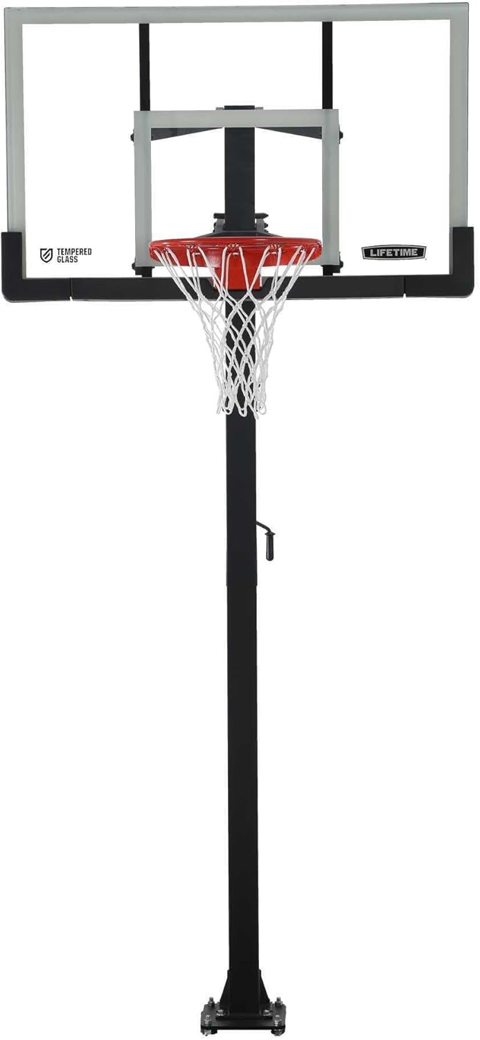 Lifetime Products Crank Adjust In Ground Basketball Tempered Glass Backboard