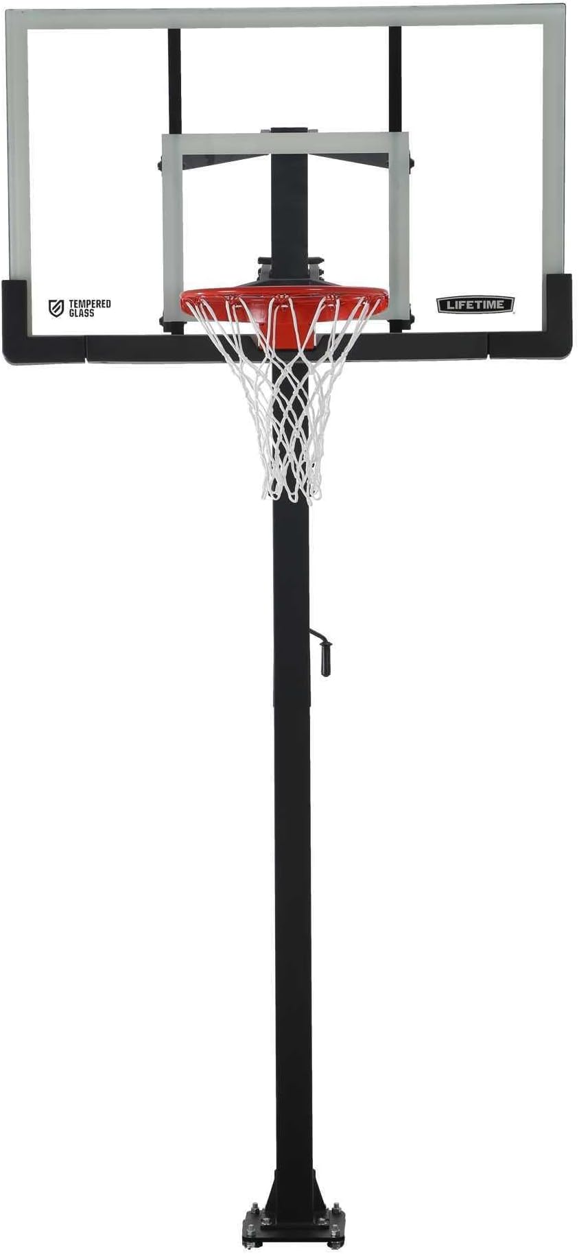 LIFETIME Products Crank Adjust In Ground Basketball Tempered Glass Backboard