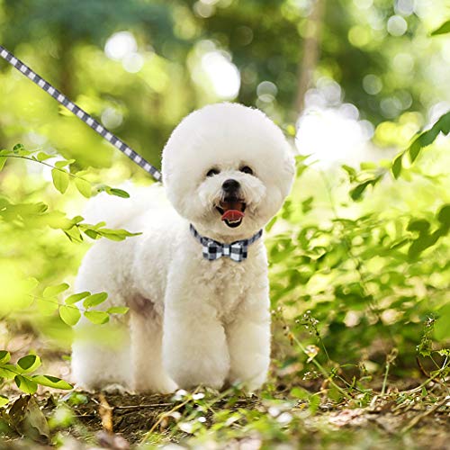 Image of EXPAWLORER Dog Collar and Leash Set - Classic Plaid Dog Bow Tie and Dog Bandana Collar with Bell, Dog Leash Tangle Free, Adjustable Collars for Small Dogs Cats Puppies, Holiday Ideal Gift, XS