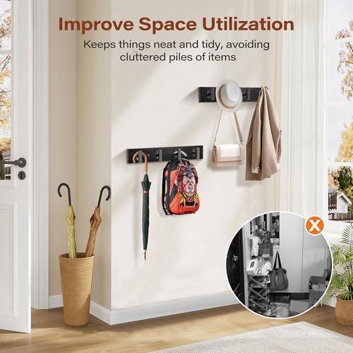 Orapoke 2 Pack Coat Rack Wall Mount, Black Coat Hooks Wall Mounted with 8 Metal Heavy Duty T Shaped Hooks, Pine Soild Wood Large Coat Hanger for Entryway, Living Room, Bathroom (32.3") — view 6