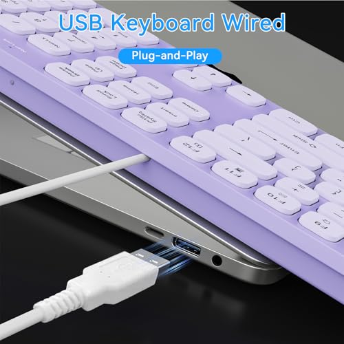 Image of USB Wired Keyboard for window,Comfortable Quiet Chocolate Keys, Durable Ultra-Slim Wired Computer Keyboard(QWERTY) for PC, Windows 11 /10 /8 /7 /XP /Vista KB1430 (KB435 Purple, Wired Keyboard For Windows)