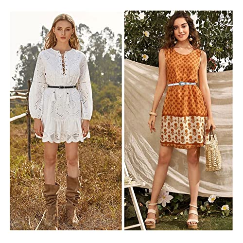 Leacoolkey Women Skinny Leather Belt For Dress Western Buckle Adjustable Thin Waist Belt For Jeans #TOP1