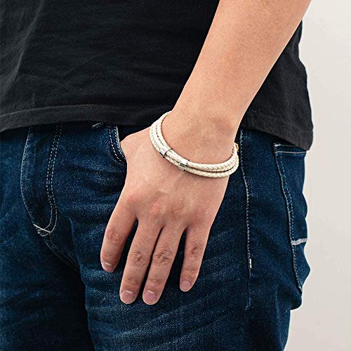 Yopicks Custom Men Bracelet Black Braid Leather Bracelets With Personalized Engraved Beads Custom Id Name Bracelet For Men/Dad/Husband For Father's Day/Christmas Gift (1-8 Beads) #TOP1