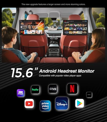 Image of Android 13 Headrest Monitor Car TV Touchscreen Entertainment System for Backseat,Support Phone Wireless Mirroring Sync Screen HDMI Bluetooth USB SD 4K Video Playback