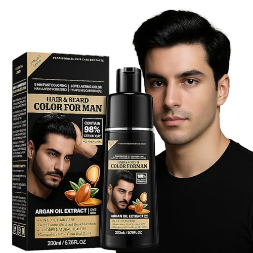 Shampoo Colorante Nero 4 in 1 per Uomo e Donna – Copertura Totale dei Capelli Bianchi – Tinta Istantanea e Duratura – Facile da Usare a Casa – 200ml