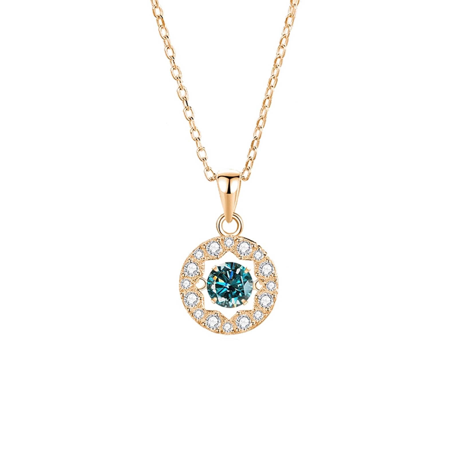 Collana in oro rosa 9 carati Au375 Moissanite, ciondolo a cerchio cavo, 45 cm