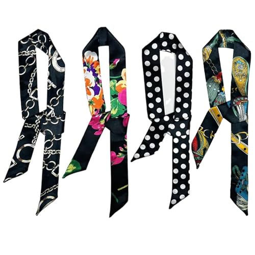 QTMY 4 Pack Purse Scarf for Bags Silk Head Scarf for Hair Handbag Women Scarfs Band Hair Neck Scarves Fashion Gifts,19