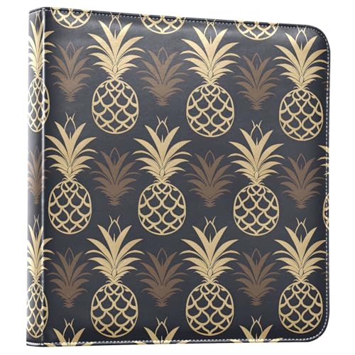 JIPONI Gold Pineapple Large Photo Album, DIY Leather Cover Scrapbook Albums for 4x6 5x7 6x8 Pictures, Self Adhesive Memory Book for Wedding, Baby, Family