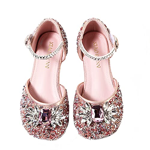 LOBTY Zapatos de Princesa para Niñas Zapatos de Cristal Lentejuelas Planos Niño Sandalias Bailarinas Bola Bodas Fiesta Cumpleaños Navidad Halloween Carnaval Accesorios Rosa Azul EU24-35