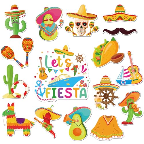 Cruise Door Decorations Magnetic, 16 Pcs Mexican Fiesta Cruise Magnets, Fun Fiesta-Themed Magnetic Ship Cabin Door Signs for Stateroom Decor Party Celebration