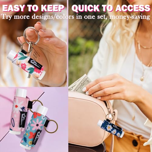 Image of WK IEASON 8PCS Lip Balm & Gloss Keychain Holder - Elastic Sleeve for Fat & Slim Lip Balms & Gloss (8pcs Floral C)