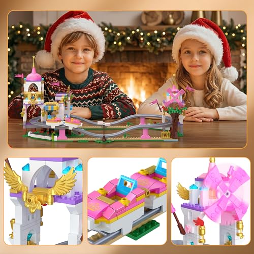 Leyic 2 in 1 Castle Roller Coaster Building Set, 749 Pcs STEM Amusement Park Construction Kit for Kids, Pink Playground Blocks Birthday Gift Toys for Girls Ages 6 8-12 - Image 6