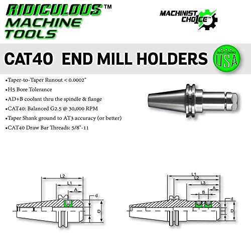 Cat40 End Mill Holder 1-1/4"X2" G2.5 X 30,000 Rpm (0.0002 T.i.r.) Machinist Choice #TOP3