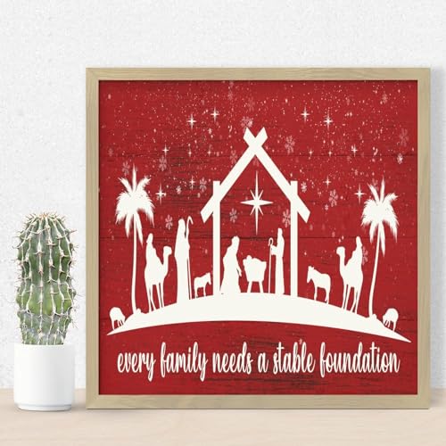 Crèche de Noël déco murale en bois style ferme 30x30
