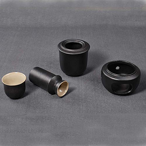 Juego de 7 copas japonesas de cerámica negras con calentador miniatura 4