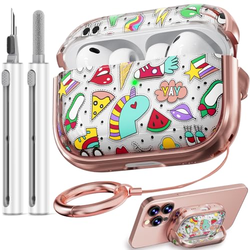Image of Inesore for AirPods Pro 3 Case Cover 2025 with Lock-Red+ Unicorn Graffit | Two-Piece Design,with Gold Keychain & Clean Pen, As Phone Stand,Support Wireless Charging,Cute Luxury Case for Women Girly