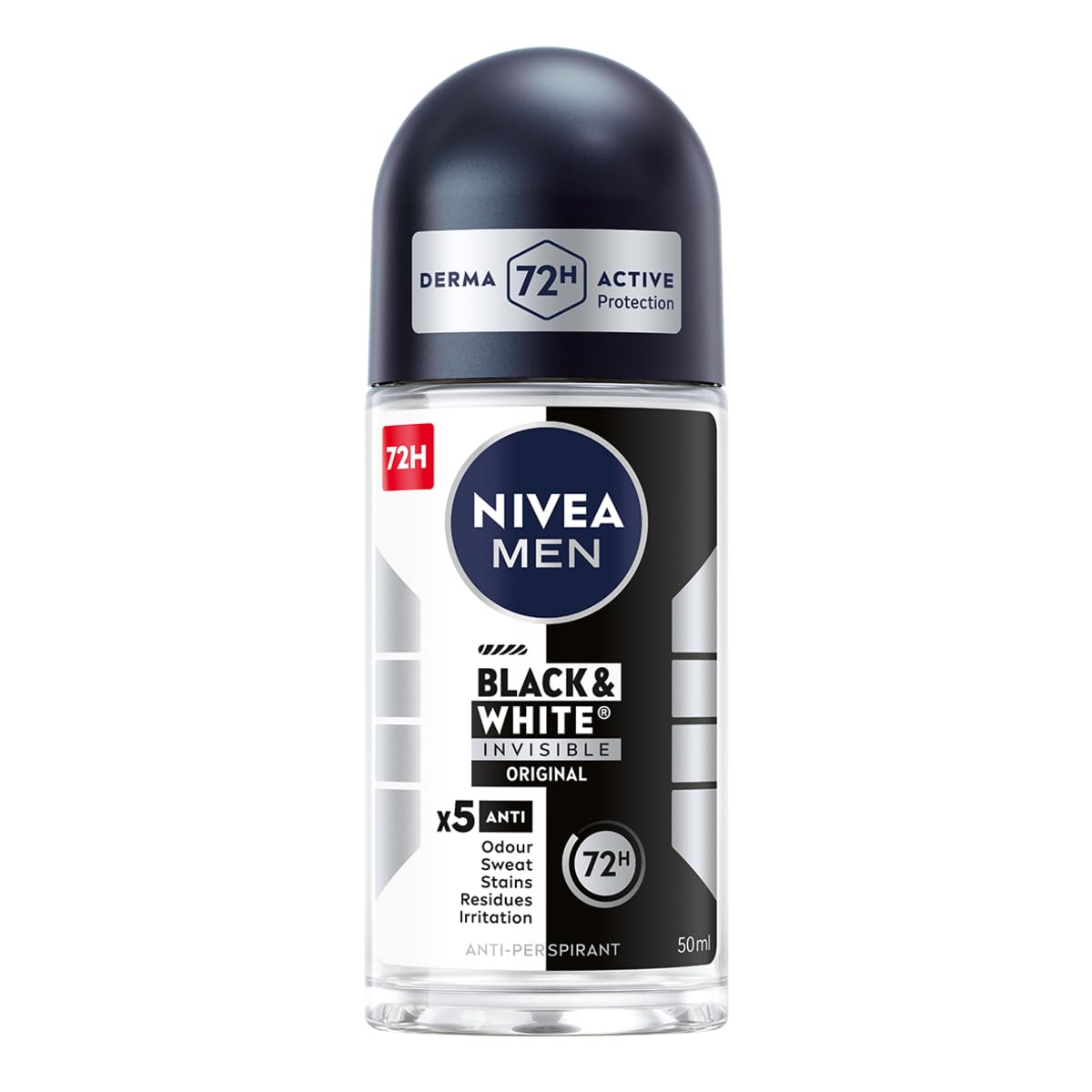 Nivea Men Herren Schwarz Gelb Weiß Black&White 72 H Invisible Original Antitranspirant Im Ball Für Männer 50 Ml
