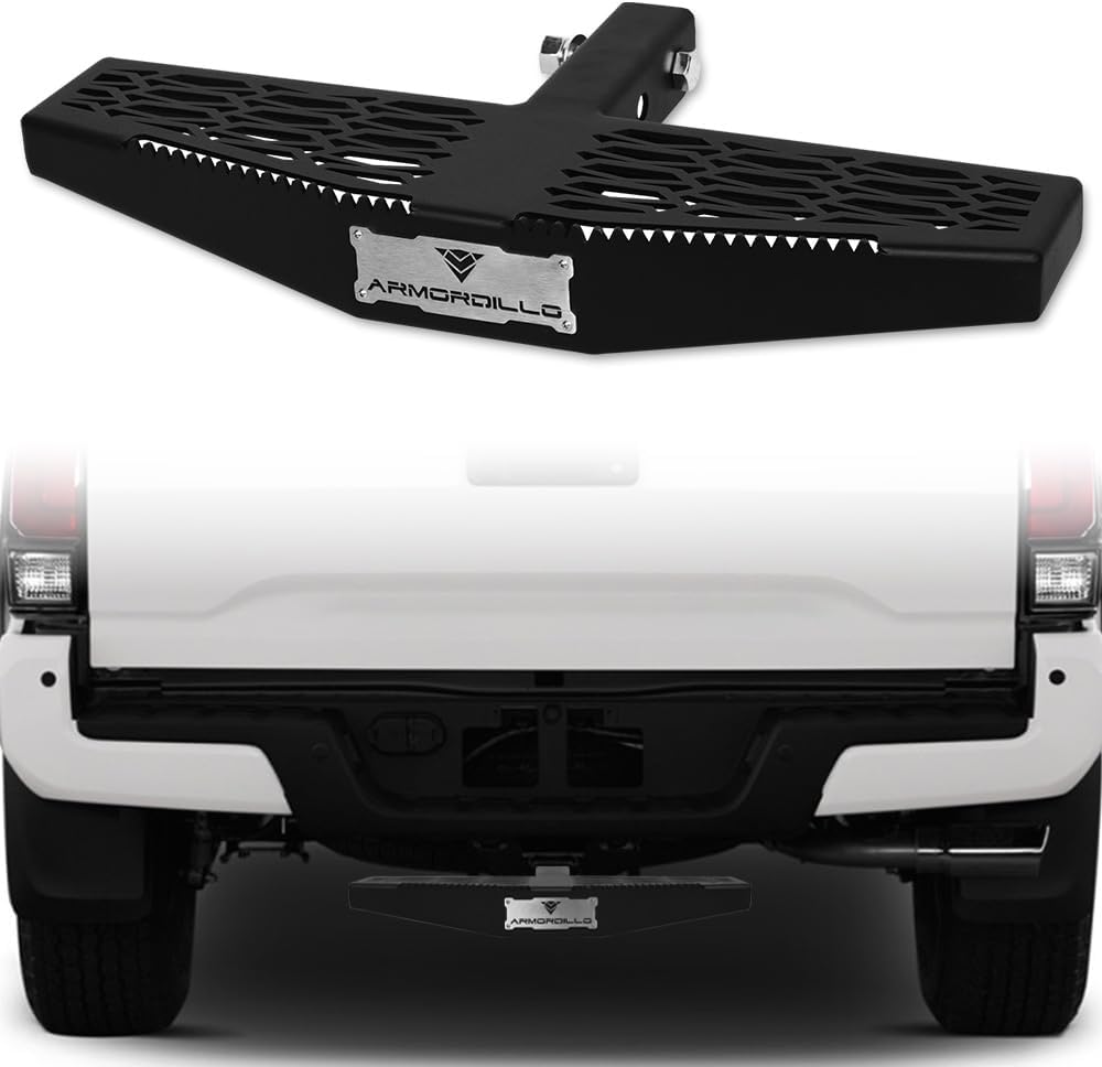 7422445462480 Universal Compatible with 2" X 2" Towing Receiver Matte Black Wide Mesh Style Trailer Tow Mount Rear Hitch Step Bar Bumper Guard
