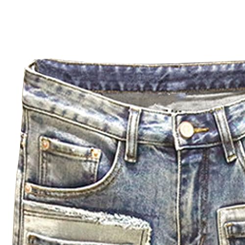 Mens Patchwork Slim Fit Jeans Cargo Multi-Pockets Jean Pants Contrast Color Regular Denim Pants2