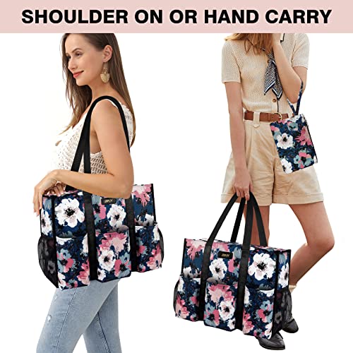 Image of IBFUN Utility Tote Bag with 24 Pockets, Large Teacher Tote for Women with Laptop Compartment, Travel Tote Bag with Zip Top