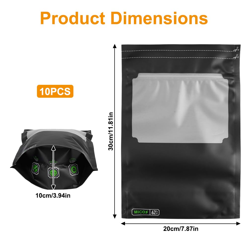 Terploc Grove Bags, 10 sztuk, 30 x 20 cm, worki Mylar, Dry Ferm Bag, wielokrotnego użytku worki nieprzepuszczające zapachów, worki na żywność z kontrolą wilgoci, ochrona przed promieniowaniem UV, na