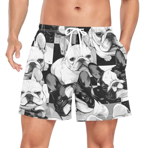 Niigeu Cane Bulldog Francese Bianco Nero Costume da Uomo Bagno Pantaloncini da Surfe Costumi Spiaggia Calzoncini
