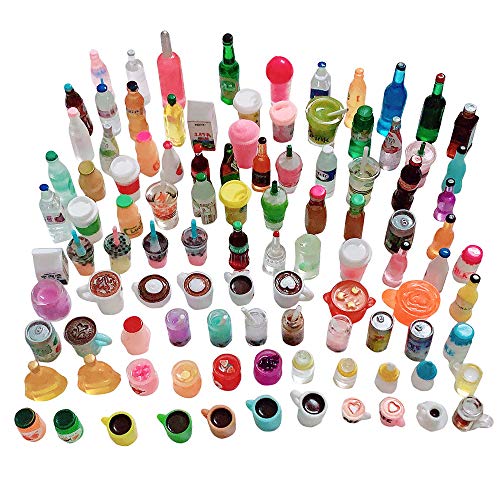 Anrher 100Pcs Miniature Drinks Decoration Mixed Wine Coffee Resin Sets For Childrens Doll House Pretend Kitchen Play Cooking Game Diy Party Afternoon Tea¡­ #TOP1