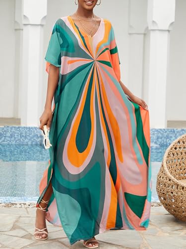 Image of Kaftan Dresses for Women Plus Size Summer Beach Dress with Print and Swim Cover Ups