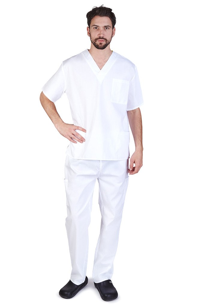 NATURAL UNIFORMS Men's Scrub Set Medical Scrub Top and Pants L White