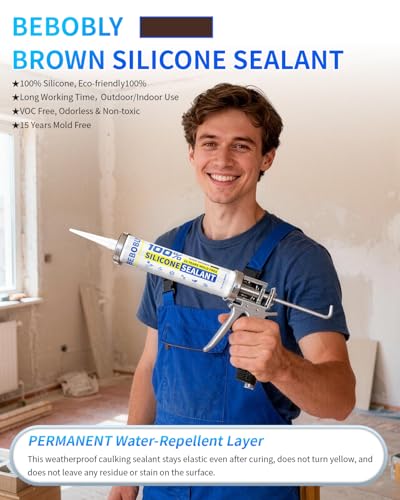 Image of Silicone Caulk & Sealant Brown, 100% Waterproof Silicone Sealant, Shrink & Crack Proof, Silicone Caulking for Kitchen, Bathroom, RV, Interior & Exterior Use, 10.2 FL. OZ /300ML, 1 Pack