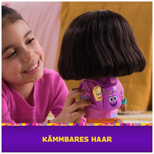 Dora Sing mit Mir Puppe 35 cm große Puppe zur beliebten TV-Serie mit 2 Liedern und 12 Sätzen & Geräuschen Deutsch/Englisch und Italienisch/Englische Sprachversion für Kinder ab 3 Jahren