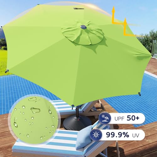 Image of Abba Patio 9FT Lyon Outdoor Patio Umbrella Outdoor Table Umbrella with Crank Market Umbrella 8 Sturdy Ribs UV Protection Waterproof and Push Button Tilt for Garden Deck Backyard Pool,Lime