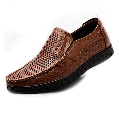 Classic Men's Shoes Genuine Leather Slip-on Flat Soft Sole Loafer (Perforation Optional)(Perforation BN,10 M US)