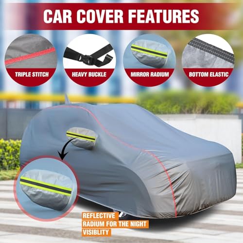 Image of for Nissan Magnite 100% Waterproof Car Cover for All Weather Protection with Mirror Pockets, Soft Cotton Lining, Triple Stitched with Adjustable Belt Bottom Elastic to Secure Fit