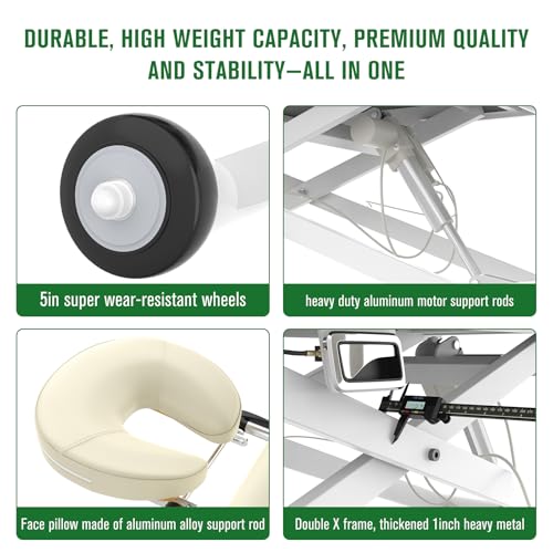 Image of Electric Massage Table, Electric Lift Motor Height adjustable and Manual Backrest Adjustable Angle for Treatment /Medical Spa /Facial Bed /Beauty Bed /Massage Bed and More - 31.2 Wide x 75 Long - White