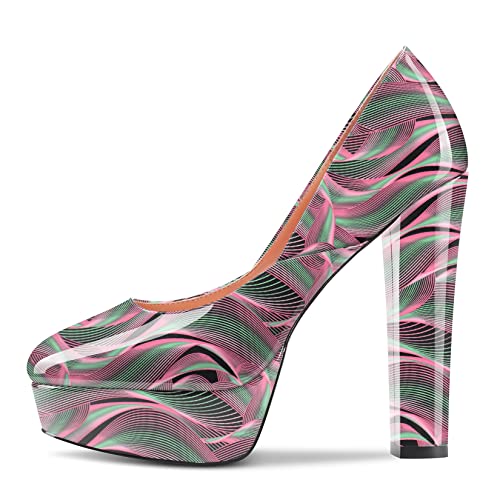 Aachcol Women Platform Chunky Block High Heel Pumps Round Toe Slip-on Dress Shoes Party Wedding Patent 5 Inch2