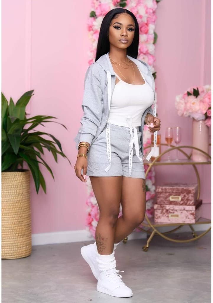 BFFBABY Women's 3 Piece Bodycon Outfits Long Sleeve Zip-up Hoodie & Shorts Tracksuits Casual Jumpsuits Sweatsuit X-Large - Image 4