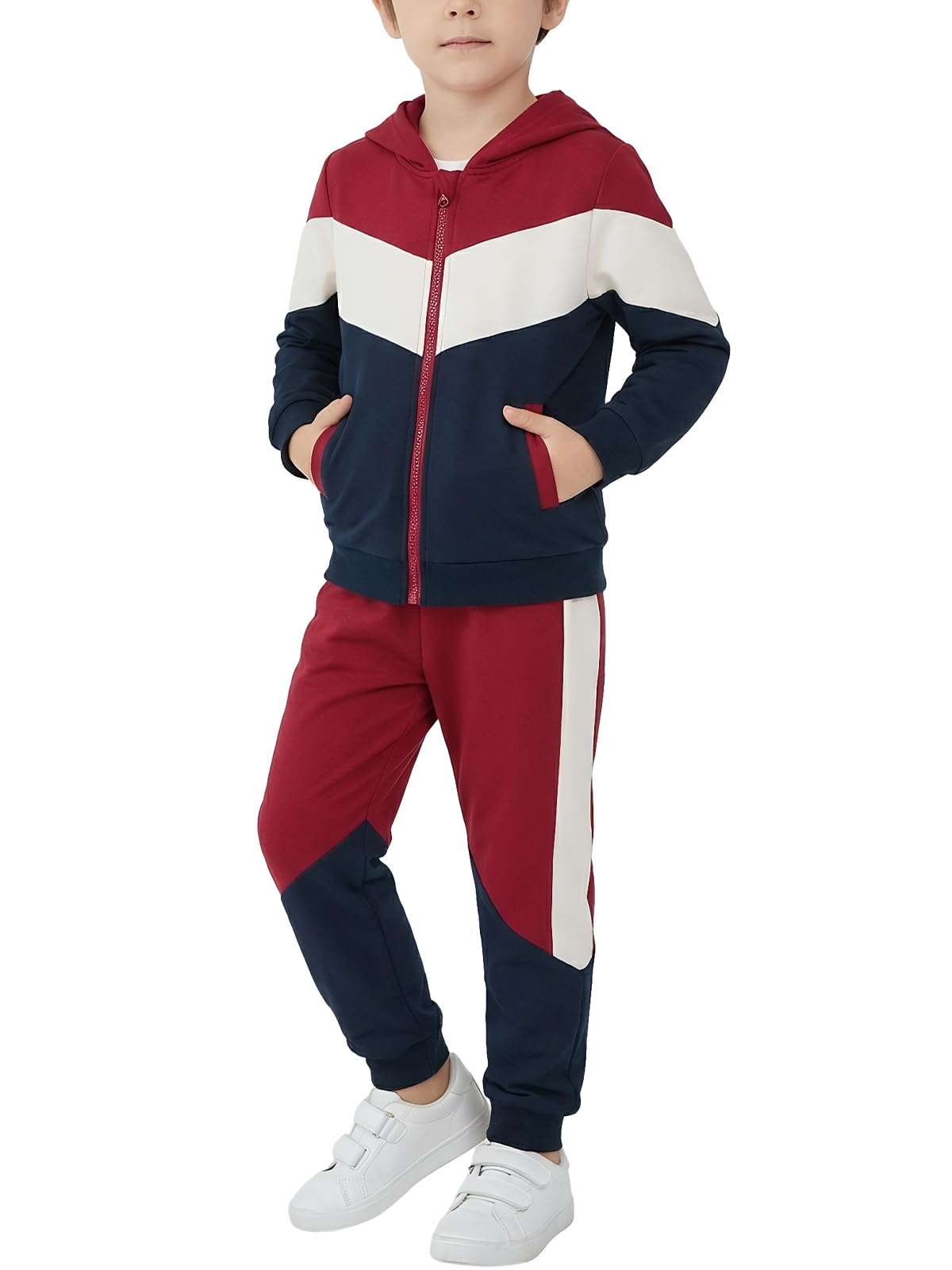Valcatch Survêtement 2 pièces pour enfants garçons et filles - Manches longues - Fermeture éclair - Haut et pantalon - Couleurs contrastées - Tenue de sport pour la course à pied, le football, l'école