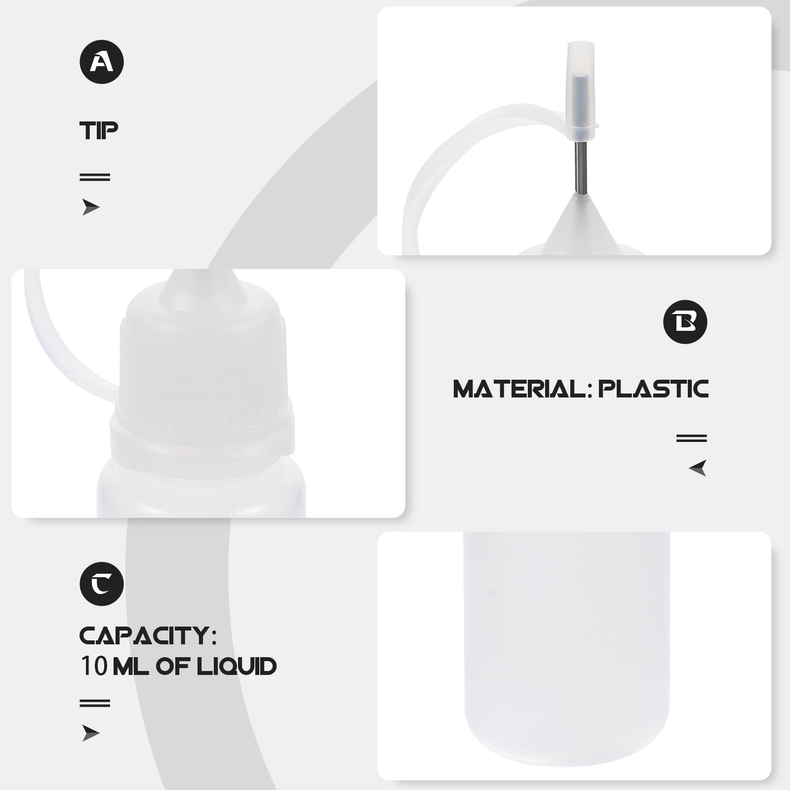 Produktbild von 10er-Pack Präzisions-Applikatorflaschen – 30 Ml, Nadelspitze Aus Edelstahl, Für Kleber, Farbe & Quilling – Weiß