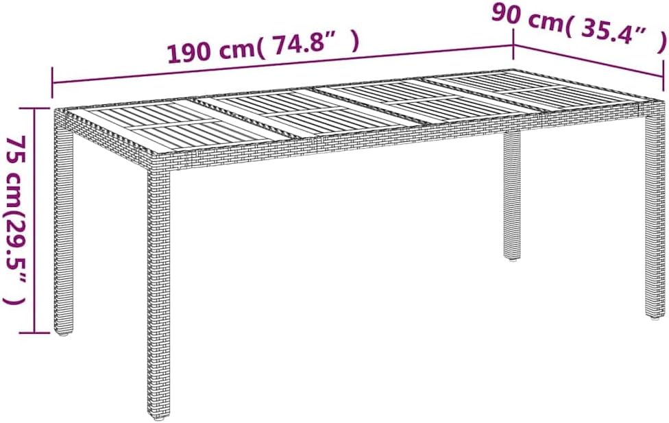 Garden Coffee Table with Grey PE Rattan Wooden Top Large Durable Outdoor Patio Furniture for Six People Stylish Patio Table for Balcony and Garden Use